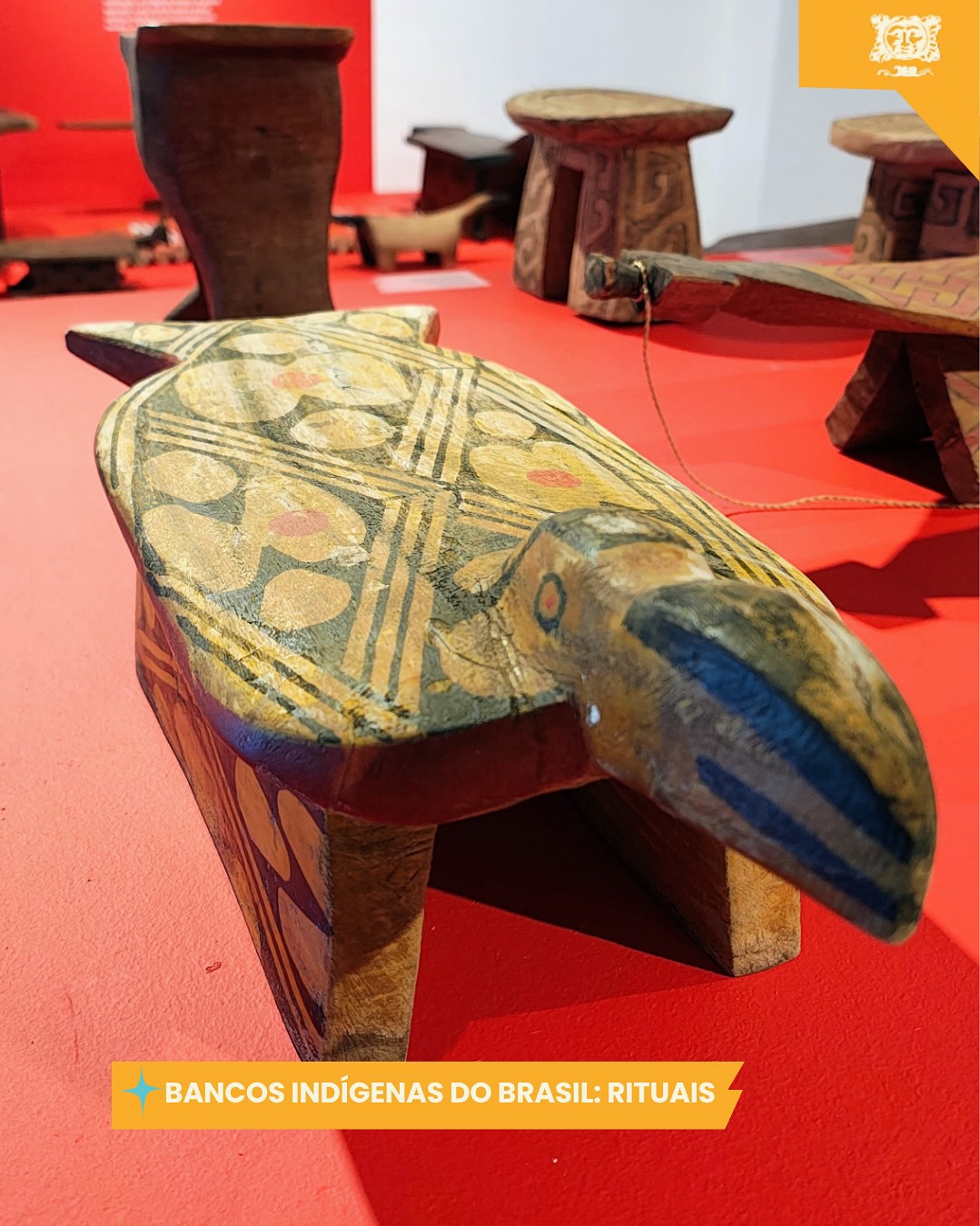 Exposição “Bancos Indígenas do Brasil: Rituais”, no Museu de Arte da Bahia (Imagem: Reprodução/Redes Sociais/@museudeartedabahia).