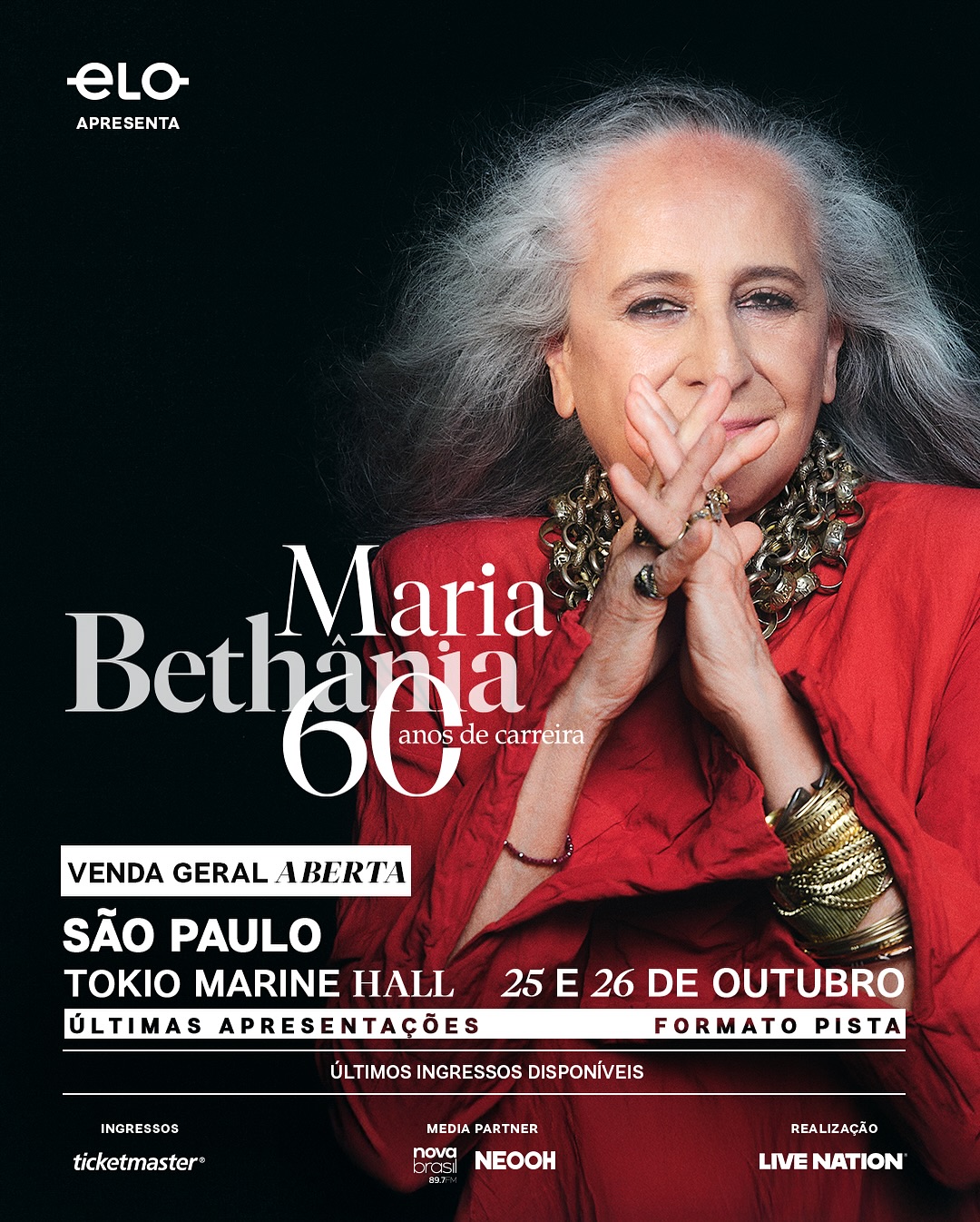 Maria Bethânia também se apresentará no segundo semestre de 2025 (Imagem: Reprodução/Redes Sociais/@mariabethaniaoficial).