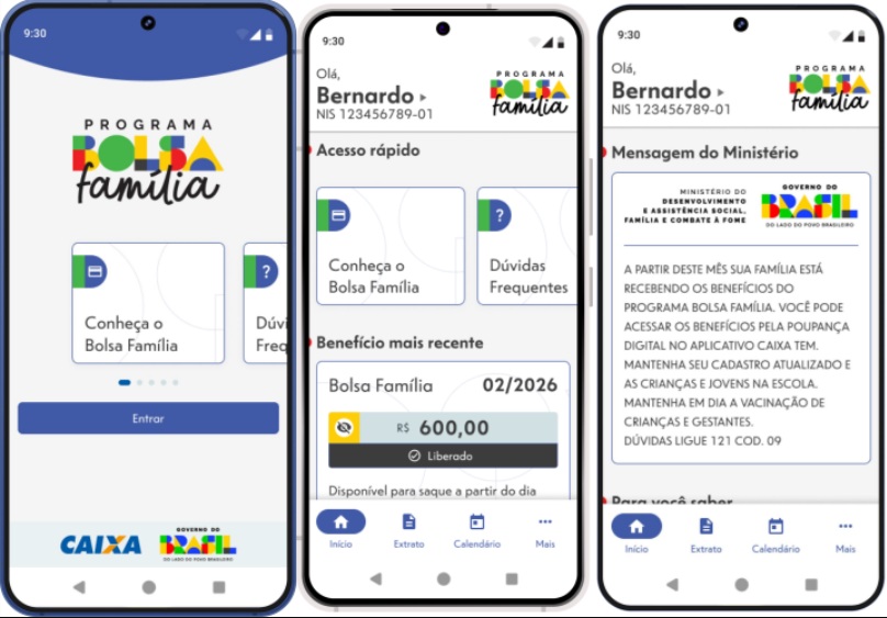 Telas de explicação do novo aplicativo Bolsa família